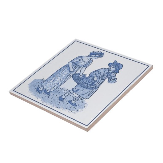 "Delft Blue Art"-kinderen met fruit Tegeltje (Zijkant)