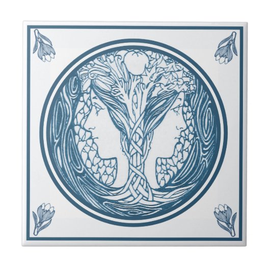  Delft Blue Art - Twee nieuwe vrouwengezichten Tegeltje (Voorkant)