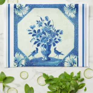 Delft Blue Birds floral French Country Elegance  Theedoek