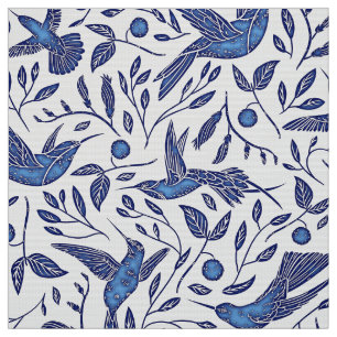 Delft Blue Birds Seamless Pattern Stof