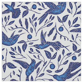 Delft Blue Birds Seamless Pattern Stof