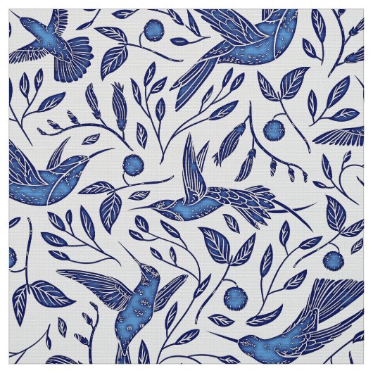 Delft Blue Birds Seamless Pattern Stof (Swatch)