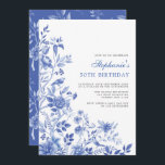 Delft Blue Chinoiserie Floral Women 50th Birthday Kaart<br><div class="desc">Dit op chinoiserie geïnspireerde ontwerp kenmerkt elegante botanische floralen en groen in delft blauw en wit. Pas de uitnodiging aan met uw details en als u de stijl en plaatsing van de tekst verder wilt herschikken,  drukt u op de knop "Klik om verder aan te passen".</div>