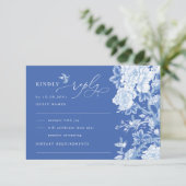 Delft Blue Chinoiserie Flower Garden Wedding RSVP Kaart (Staand voorkant)