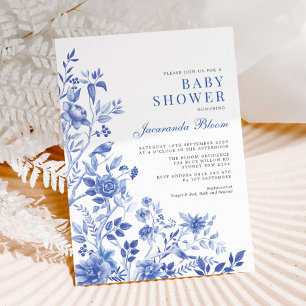 Delft Blue Chinoiserie Garden Neutraal Baby shower Kaart