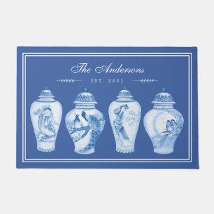 Delft Blue Chinoiserie Ginger Jars Family Monogram Deurmat