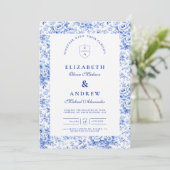 Delft Blue Chinoiserie Wedding Kaart (Staand voorkant)