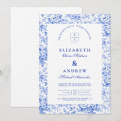 Delft Blue Chinoiserie Wedding Kaart (Voorkant / Achterkant)