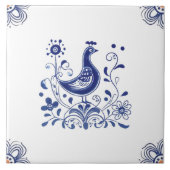 Delft Blue Dutch Style Bird Flowers Indigo Ceramic Tegeltje (Voorkant)