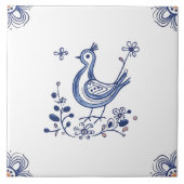 Delft Blue Dutch Style Bird Flowers Indigo Ceramic Tegeltje (Voorkant)