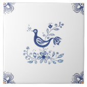 Delft Blue Dutch Style Bird Flowers Indigo Ceramic Tegeltje (Voorkant)