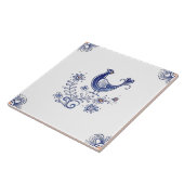 Delft Blue Dutch Style Bird Flowers Indigo Ceramic Tegeltje (Zijkant)