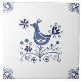 Delft Blue Dutch Style Bird Flowers Indigo Ceramic Tegeltje (Voorkant)