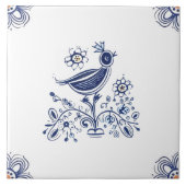 Delft Blue Dutch Style Bird Flowers Indigo Ceramic Tegeltje (Voorkant)