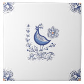 Delft Blue Dutch Style Bird Flowers Indigo Ceramic Tegeltje (Voorkant)