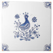 Delft Blue Dutch Style Bird Flowers Indigo Ceramic Tegeltje (Voorkant)