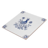 Delft Blue Dutch Style Bird Flowers Indigo Ceramic Tegeltje (Zijkant)