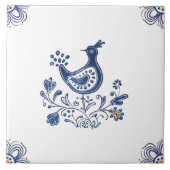Delft Blue Dutch Style Bird Flowers Indigo Ceramic Tegeltje (Voorkant)