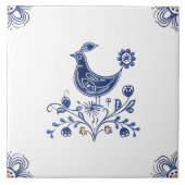 Delft Blue Dutch Style Bird Flowers Indigo Ceramic Tegeltje (Voorkant)