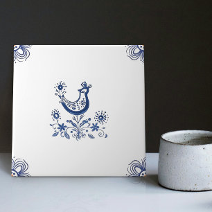 Delft Blue Dutch Style Bird Flowers Indigo Ceramic Tegeltje
