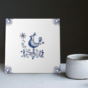 Delft Blue Dutch Style Bird Flowers Indigo Ceramic Tegeltje