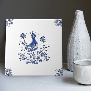 Delft Blue Dutch Style Bird Flowers Indigo Ceramic Tegeltje