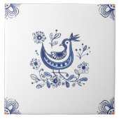 Delft Blue Dutch Style Bird Flowers Indigo Ceramic Tegeltje (Voorkant)