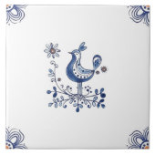 Delft Blue Dutch Style Bird Flowers Indigo Ceramic Tegeltje (Voorkant)