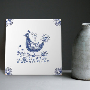 Delft Blue Dutch Style Bird Flowers Indigo Tegeltje