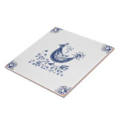 Delft Blue Dutch Style Bird Flowers Indigo Tegeltje (Zijkant)
