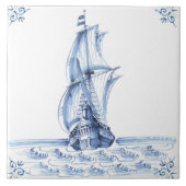 Delft Blue Dutch Style Frigate Schooner Sail Boat Tegeltje (Voorkant)