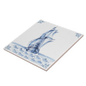 Delft Blue Dutch Style Frigate Schooner Sail Boat Tegeltje (Zijkant)