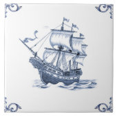Delft Blue Dutch Style Frigate Schooner Sail Boat Tegeltje (Voorkant)
