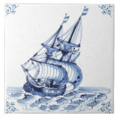 Delft Blue Dutch Style Frigate Schooner Sail Boat Tegeltje (Voorkant)