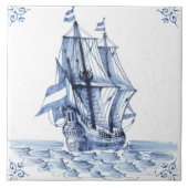 Delft Blue Dutch Style Frigate Schooner Sail Boat Tegeltje (Voorkant)