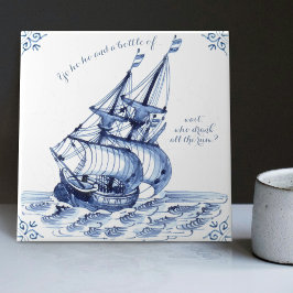 Delft Blue Dutch Style Frigate Schooner Sail Boat Tegeltje
