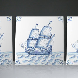 Delft Blue Dutch Style Frigate Schooner Sail Boat Tegeltje