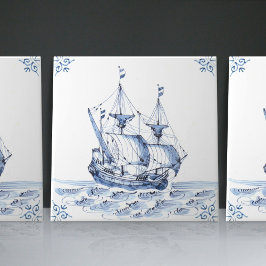 Delft Blue Dutch Style Frigate Schooner Sail Boat Tegeltje