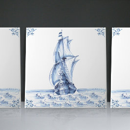 Delft Blue Dutch Style Frigate Schooner Sail Boat Tegeltje