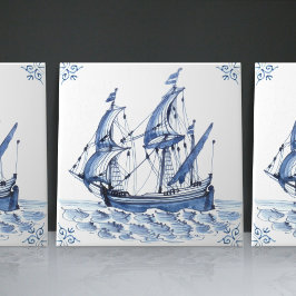 Delft Blue Dutch Style Frigate Schooner Sail Boat Tegeltje