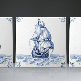 Delft Blue Dutch Style Frigate Schooner Sail Boat Tegeltje