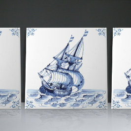Delft Blue Dutch Style Frigate Schooner Sail Boat Tegeltje