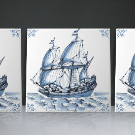 Delft Blue Dutch Style Frigate Schooner Sail Boat Tegeltje