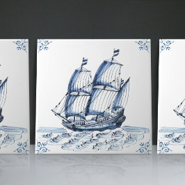 Delft Blue Dutch Style Frigate Schooner Sail Boat Tegeltje