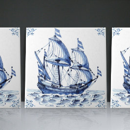 Delft Blue Dutch Style Frigate Schooner Sail Boat Tegeltje