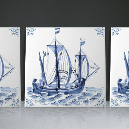 Delft Blue Dutch Style Frigate Schooner Sail Boat Tegeltje