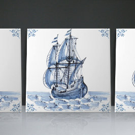Delft Blue Dutch Style Frigate Schooner Sail Boat Tegeltje