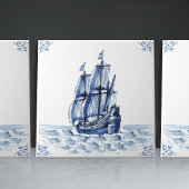 Delft Blue Dutch Style Frigate Schooner Sail Boat Tegeltje