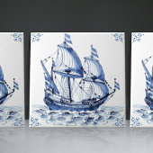 Delft Blue Dutch Style Frigate Schooner Sail Boat Tegeltje