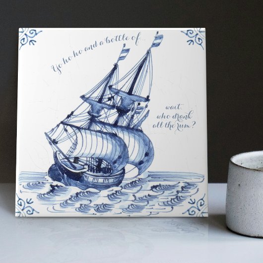 Delft Blue Dutch Style Frigate Schooner Sail Boat Tegeltje